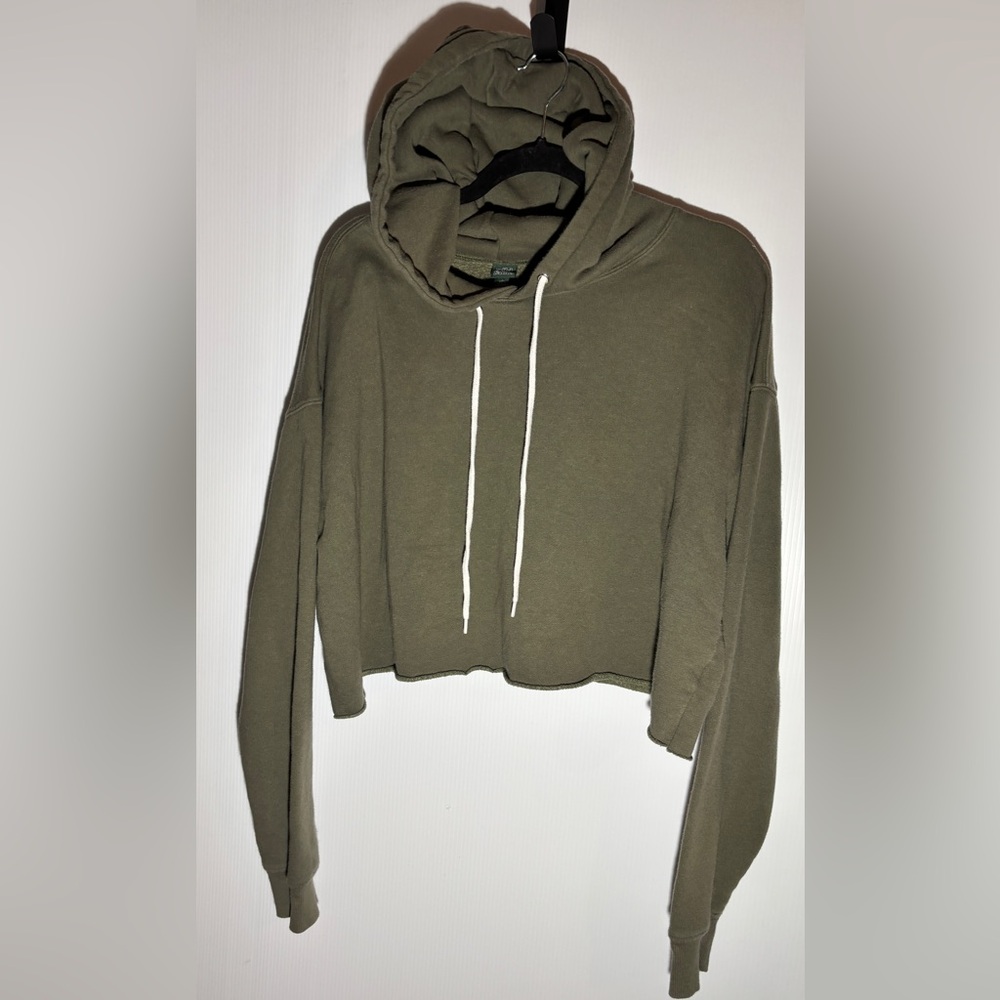 Olive Green Cropped Hoodie